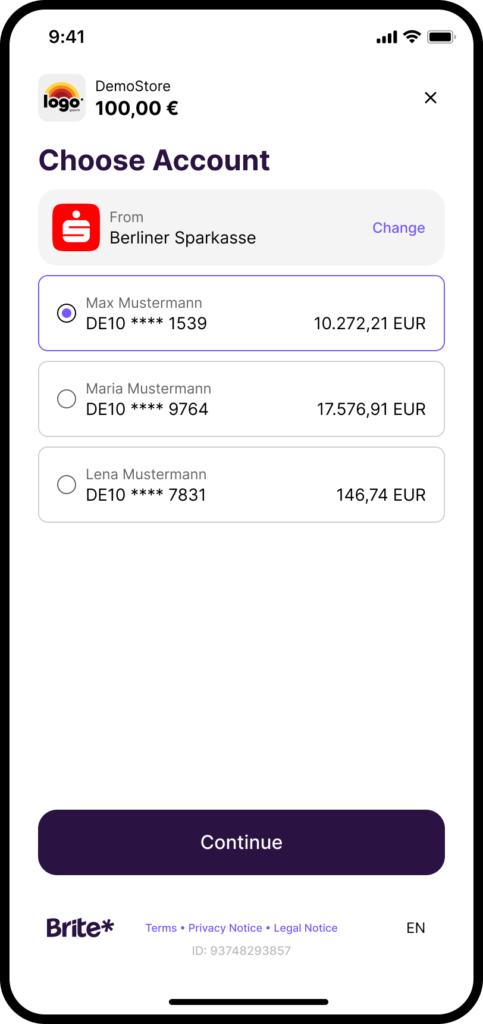 Select account on mobile screen for data solutions