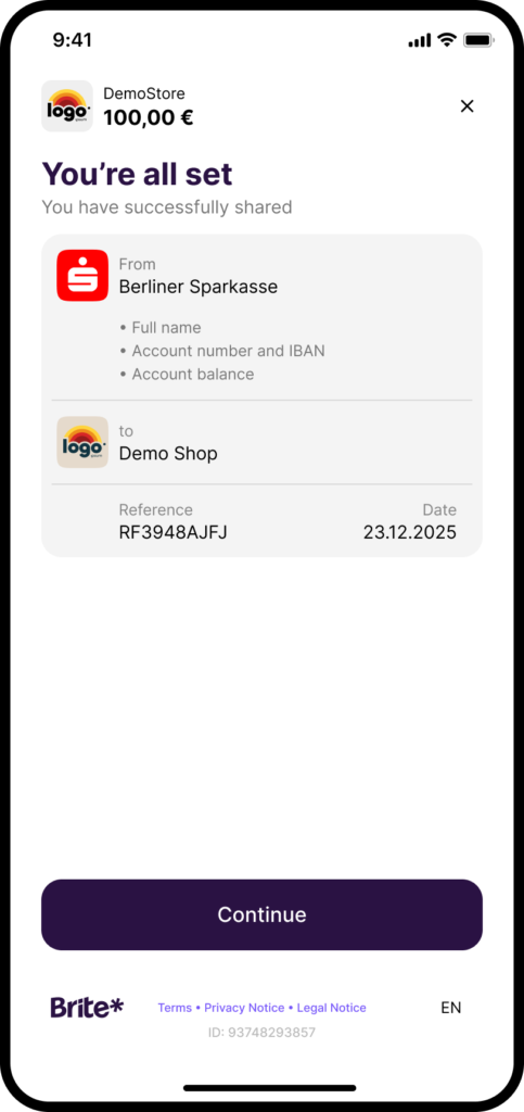 Success screen for Data Solutions on mobile